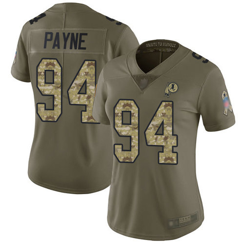Redskins #94 Da'Ron Payne Olive Camo Women's Stitched Football Limited 2017 Salute to Service Jersey