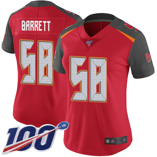 Buccaneers #58 Shaquil Barrett Red Team Color Women's Stitched Football 100th Season Vapor Limited Jersey