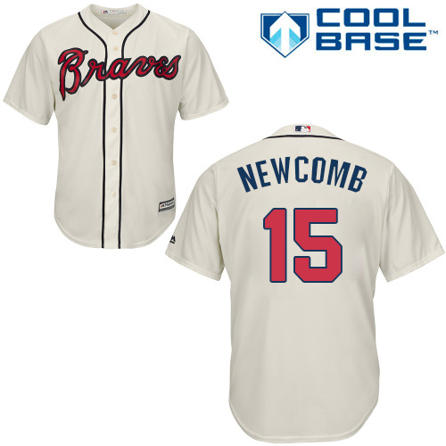 Atlanta Braves #15 Men's Sean Newcomb Replica Cream Alternate Cool Base Baseball Jersey