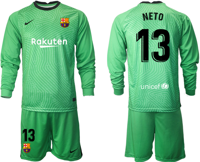 2020-21 Barcelona green goalkeeper 13# NETO long sleeve soccer jerseys