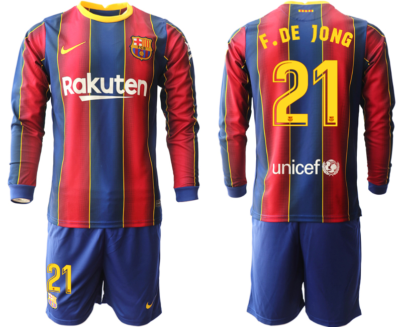 2020-21 Barcelona home 21# F.DE JONG long sleeve soccer jerseys