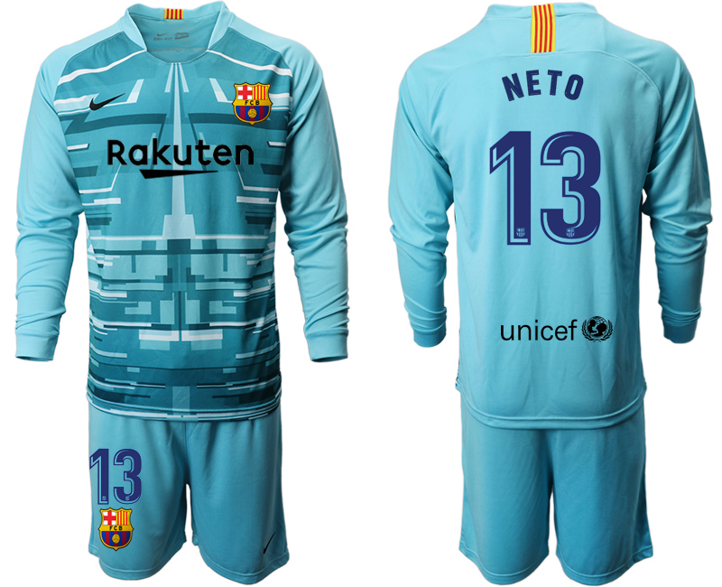 2020-21 Barcelona lake blue goalkeeper 13# NETO long sleeve soccer jerseys