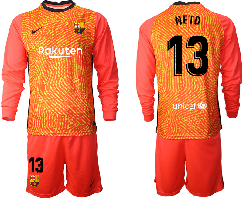 2020-21 Barcelona red goalkeeper 13# NETO long sleeve soccer jerseys