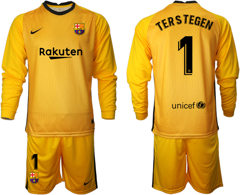 2020-21 Barcelona yellow goalkeeper 1# TERSTEGEN long sleeve soccer jerseys