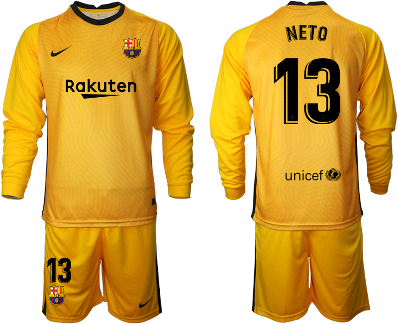 2020-21 Barcelona yellow goalkeeper 13# NETO long sleeve soccer jerseys