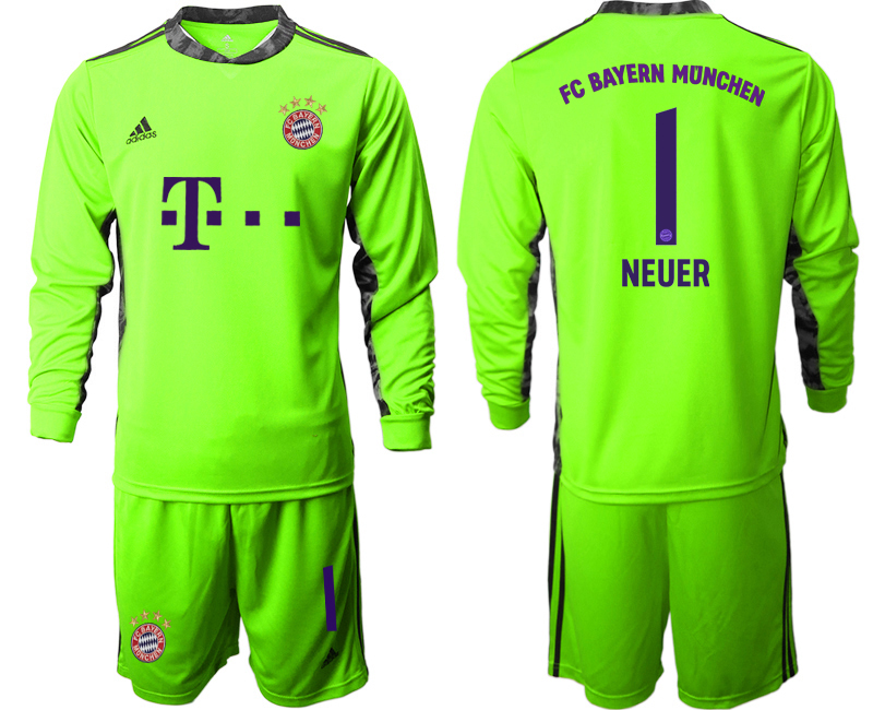 2020-21 Bayern Munich fluorescent green goalkeeper 1# NEUER long sleeve soccer jerseys