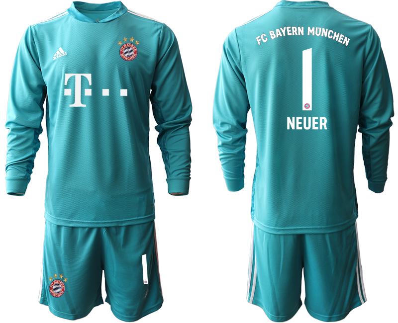 2020-21 Bayern Munich lake blue goalkeeper 1# NEUER long sleeve soccer jerseys