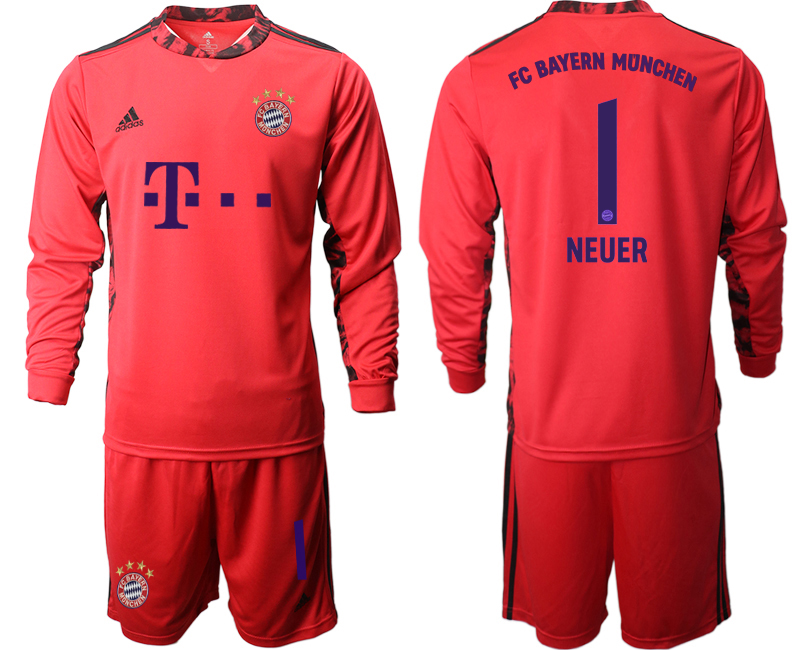 2020-21 Bayern Munich red goalkeeper 1# NEUER long sleeve soccer jerseys