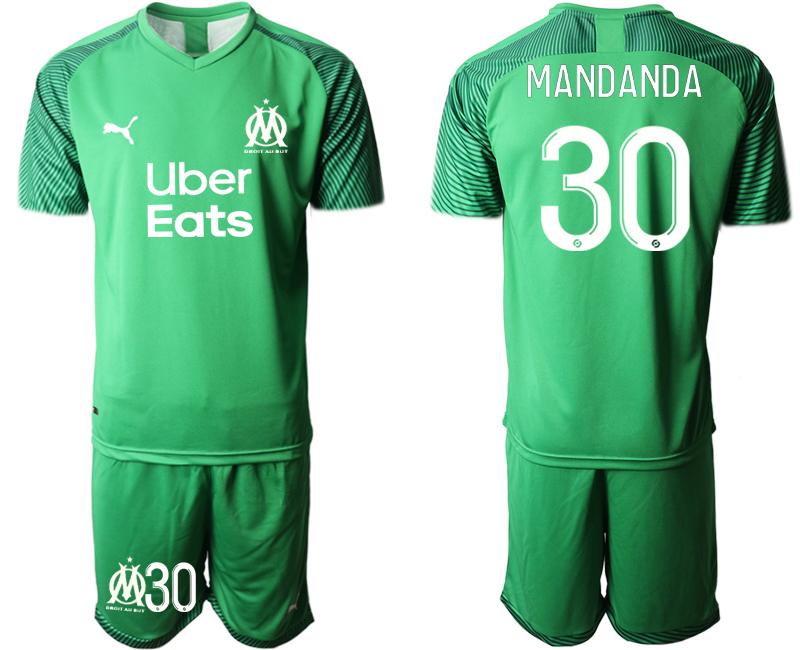 2020-21 Marseilles 30 MANDANDA Green Goalkeeper Soccer Jersey