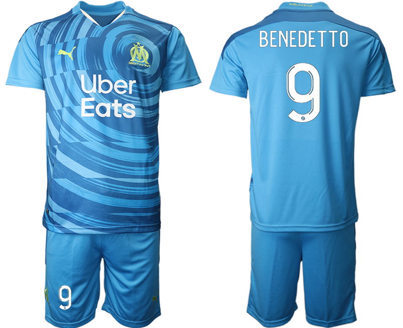 2020-21 Olympique De Marseille away 9# BENEDETTO blue soccer jerseys