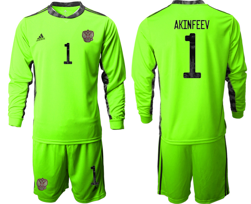 2020-21 Russia fluorescent green goalkeeper 1# AKINFEEV long sleeve soccer jerseys