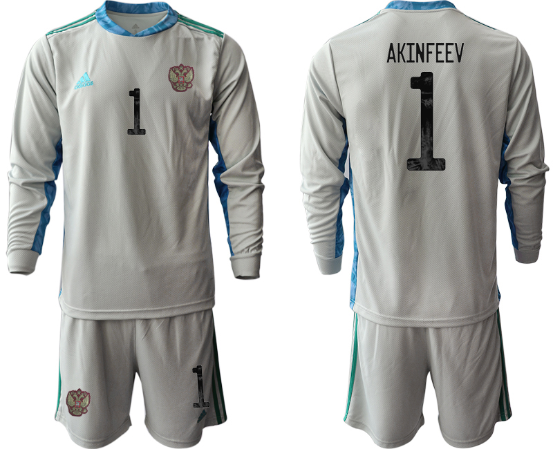 2020-21 Russia gray goalkeeper 1# AKINFEEV long sleeve soccer jerseys