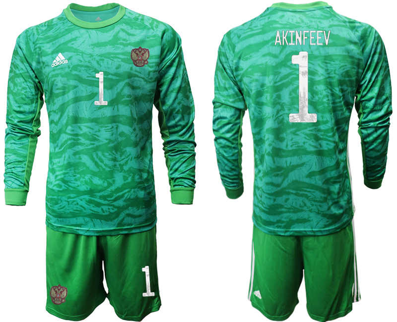 2020-21 Russia green goalkeeper 1# AKINFEEV long sleeve soccer jerseys.