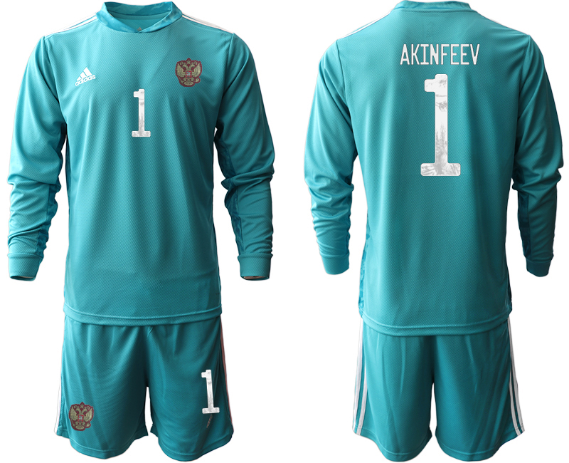2020-21 Russia lake blue goalkeeper 1# AKINFEEV long sleeve soccer jerseys