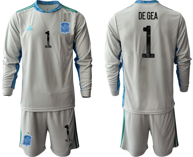 2020-21 Spain gray goalkeeper 1# DE GEA long sleeve soccer jerseys