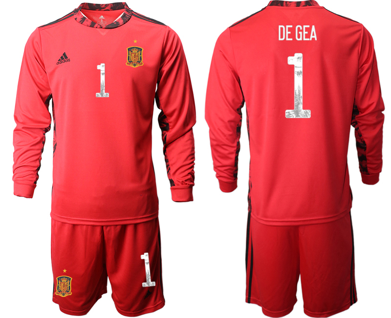 2020-21 Spain red goalkeeper 1# DE GEA long sleeve soccer jerseys