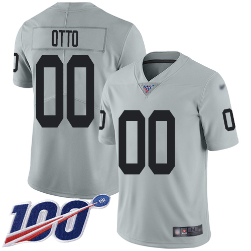 Men's Limited #00 Jim Otto Silver Jersey Inverted Legend Football Oakland Raiders 100th Season