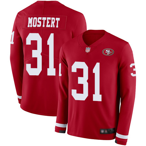 Men's San Francisco 49ers Red Limited #31 Raheem Mostert Football Therma Long Sleeve Jersey
