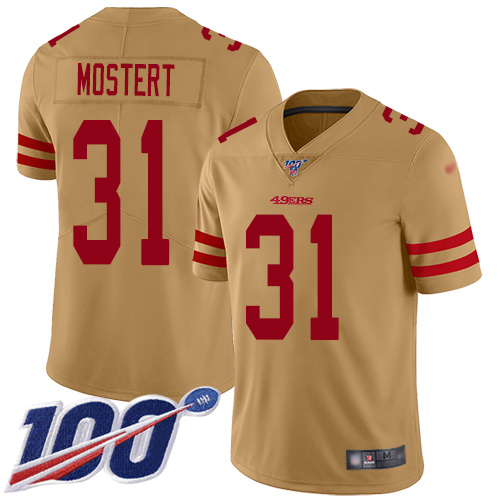 Men's San Francisco 49ers Gold Limited #31 Raheem Mostert Football 100th Season Inverted Legend Jersey