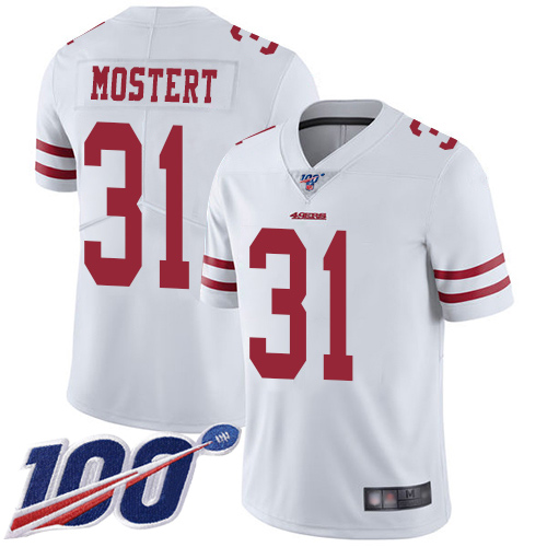 Men's San Francisco 49ers White Limited #31 Raheem Mostert Football Road 100th Season Vapor Untouchable Jersey