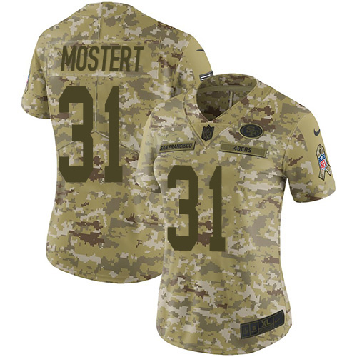 Nike 49ers #31 Raheem Mostert Camo Women's Stitched NFL Limited 2018 Salute To Service Jersey