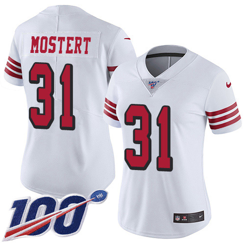 Nike 49ers #31 Raheem Mostert White Women's Stitched NFL Limited Rush 100th Season Jersey