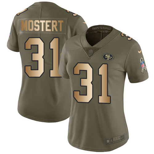 Nike 49ers #31 Raheem Mostert Olive Gold Women's Stitched NFL Limited 2017 Salute To Service Jersey