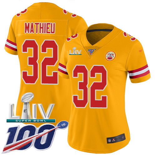 Nike Chiefs #32 Tyrann Mathieu Gold Super Bowl LIV 2020 Women's Stitched NFL Limited Inverted Legend 100th Season Jersey