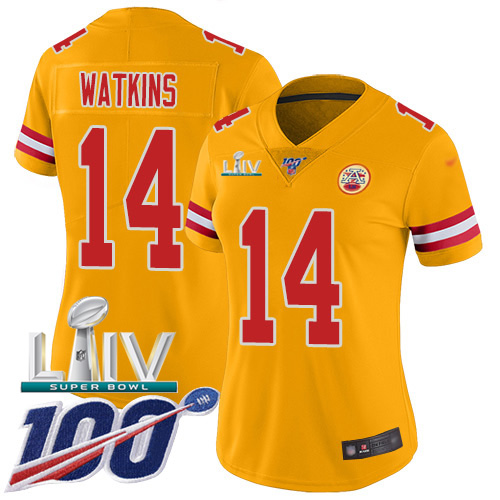 Nike Chiefs #14 Sammy Watkins Gold Super Bowl LIV 2020 Women's Stitched NFL Limited Inverted Legend 100th Season Jersey