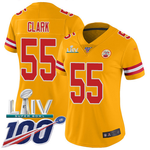 Nike Chiefs #55 Frank Clark Gold Super Bowl LIV 2020 Women's Stitched NFL Limited Inverted Legend 100th Season Jersey