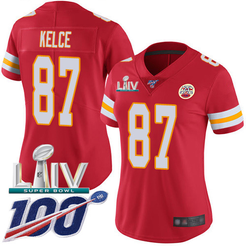 Nike Chiefs #87 Travis Kelce Red Super Bowl LIV 2020 Team Color Women's Stitched NFL 100th Season Vapor Untouchable Limited Jersey