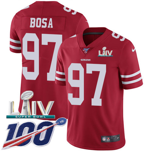 Nike 49ers #97 Nick Bosa Red Super Bowl LIV 2020 Team Color Youth Stitched NFL 100th Season Vapor Limited Jersey