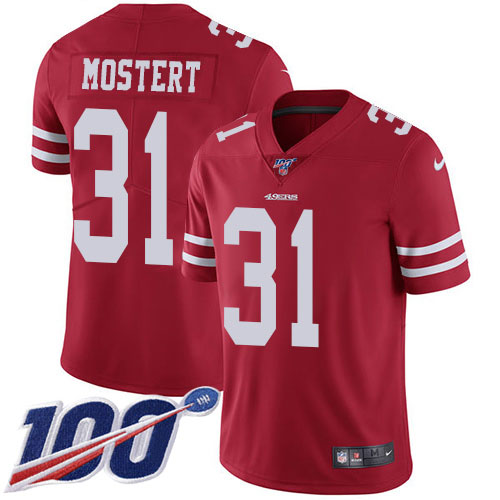 Nike 49ers #31 Raheem Mostert Red Team Color Youth Stitched NFL 100th Season Vapor Untouchable Limited Jersey
