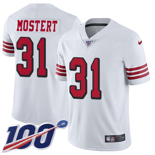 Nike 49ers #31 Raheem Mostert White Youth Stitched NFL Limited Rush 100th Season Jersey