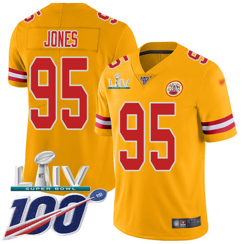 Nike Chiefs #95 Chris Jones Gold Super Bowl LIV 2020 Youth Stitched NFL Limited Inverted Legend 100th Season Jersey
