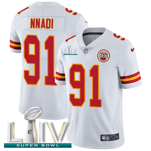 Nike Chiefs #91 Derrick Nnadi White Super Bowl LIV 2020 Youth Stitched NFL Vapor Untouchable Limited Jersey