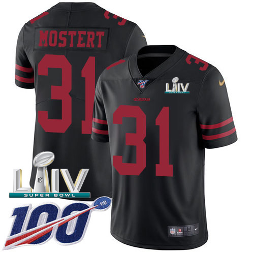 Nike 49ers #31 Raheem Mostert Black Super Bowl LIV 2020 Alternate Youth Stitched NFL 100th Season Vapor Untouchable Limited Jersey