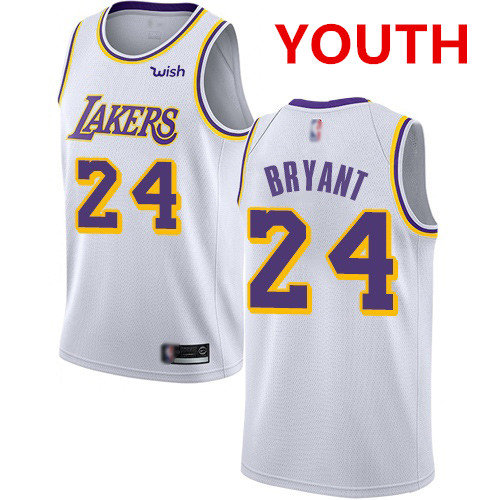 Youth Los Angeles Lakers #24 Kobe Bryant White Basketball Swingman Association Edition Jersey