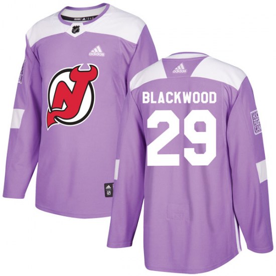 New Jersey Devils Authentic #29 Mackenzie Blackwood Fights Cancer Practice Adidas Jersey - Purple
