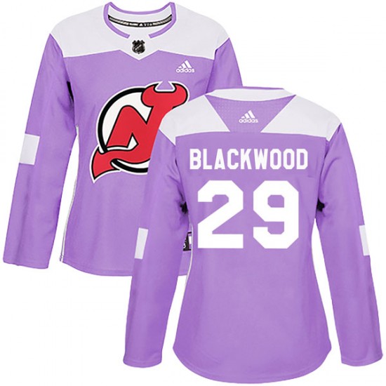 Women's New Jersey Devils #29 MacKenzie Blackwood Adidas Authentic Mackenzie Blackwood Fights Cancer Practice Jersey - Purple