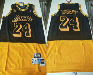 Men's Los Angeles Lakers #24 Kobe Bryant Black Yellow Split Hardwood Classics Jersey