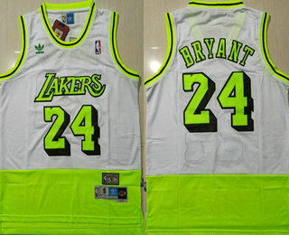 Men's Los Angeles Lakers #24 Kobe Bryant White Fluorescent Green Split Hardwood Classics Jersey
