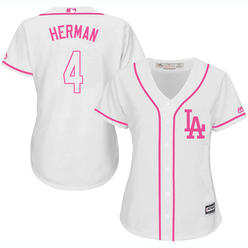 Women's Los Angeles Dodgers #4 Babe Herman Authentic White Fashion Cool Base Baseball Jersey