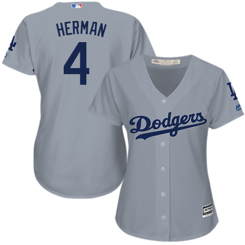 Women's Los Angeles Dodgers #4 Babe Herman Authentic Grey Road Cool Base Baseball Jersey