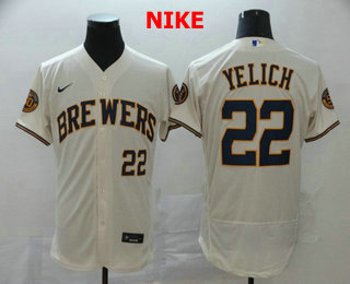 Men's Milwaukee Brewers #22 Christian Yelich Cream Stitched MLB Flex Base Nike Jersey