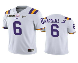 Men's LSU Tigers #6 Terrace Marshall Jr. White 2020 National Championship Game Jersey