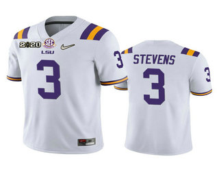 Men's LSU Tigers #3 JaCoby Stevens White 2020 National Championship Game Jersey