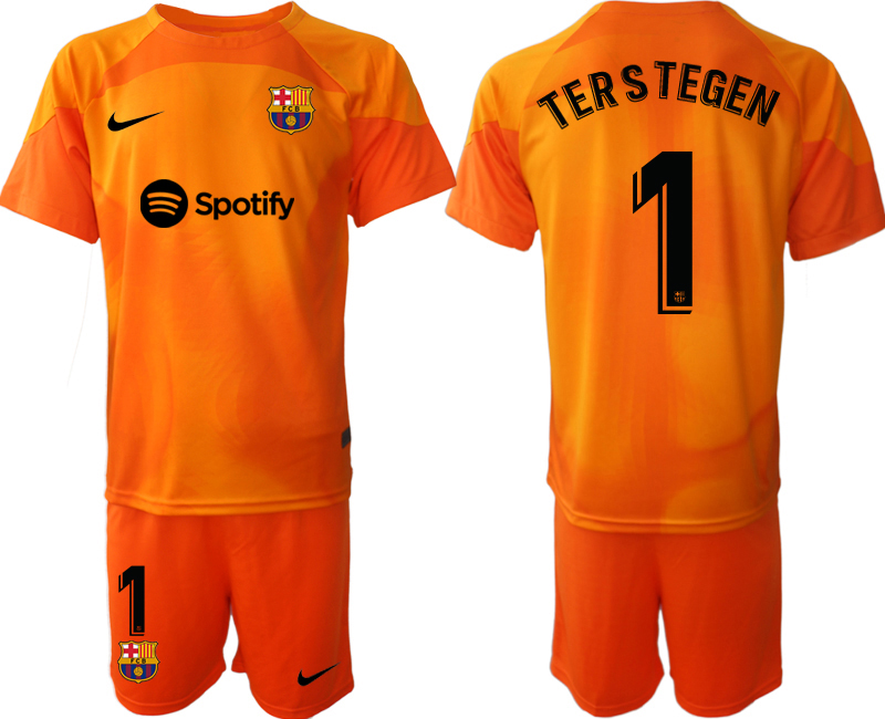 2022-2023 Barcelona 1 TERSTEGEN Orange red goalkeeper jerseys Suit