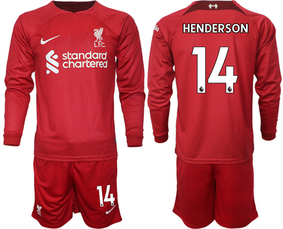 2022-2023 Liverpool 14 HENDERSON home long sleeves jerseys Suit