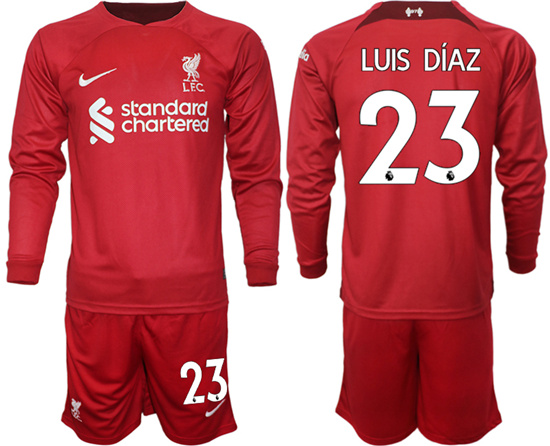 2022-2023 Liverpool 23 LUIS DIAZ home long sleeves jerseys Suit